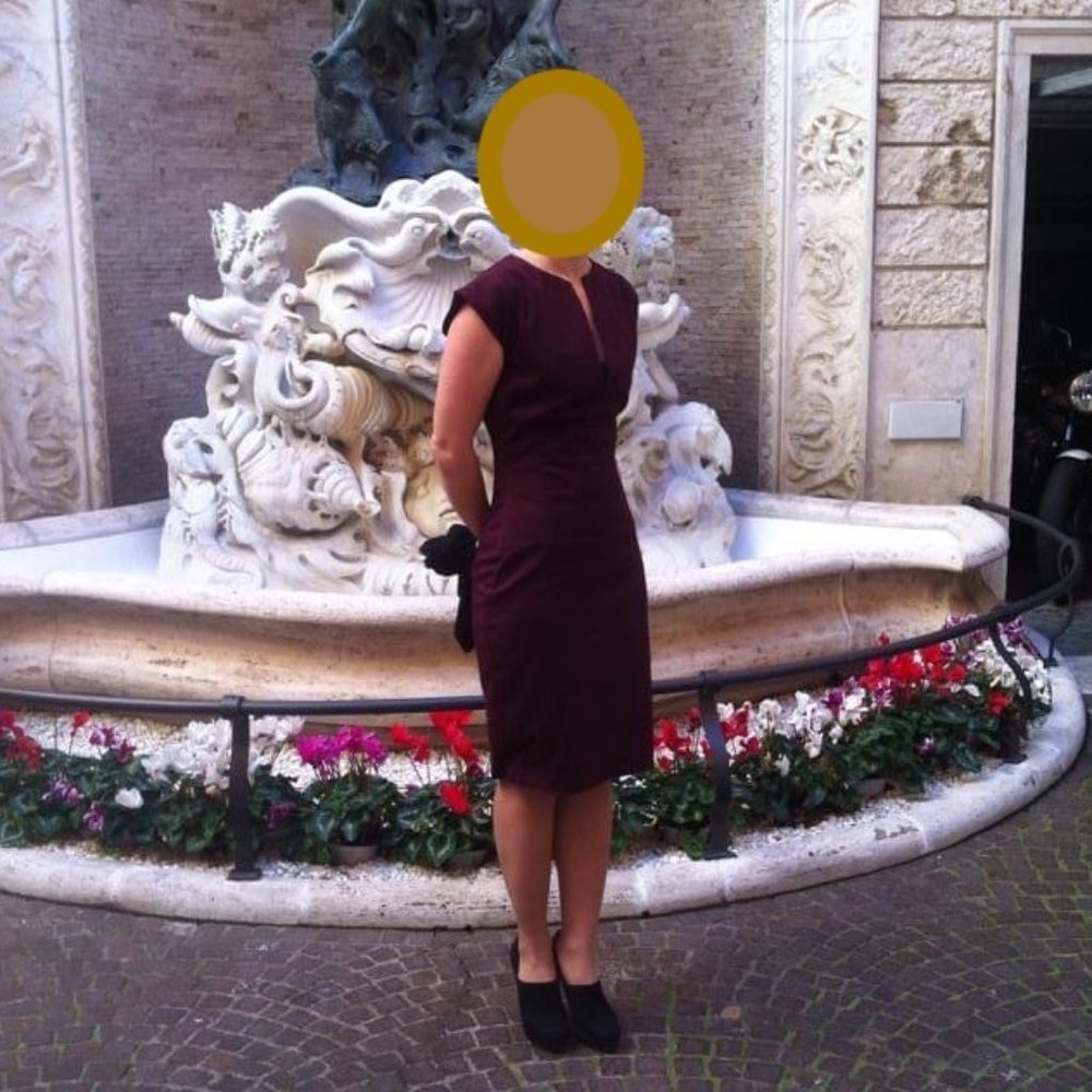 Deep purple wiggle dress with boning, size 6/8, Victoria Beckham inspired